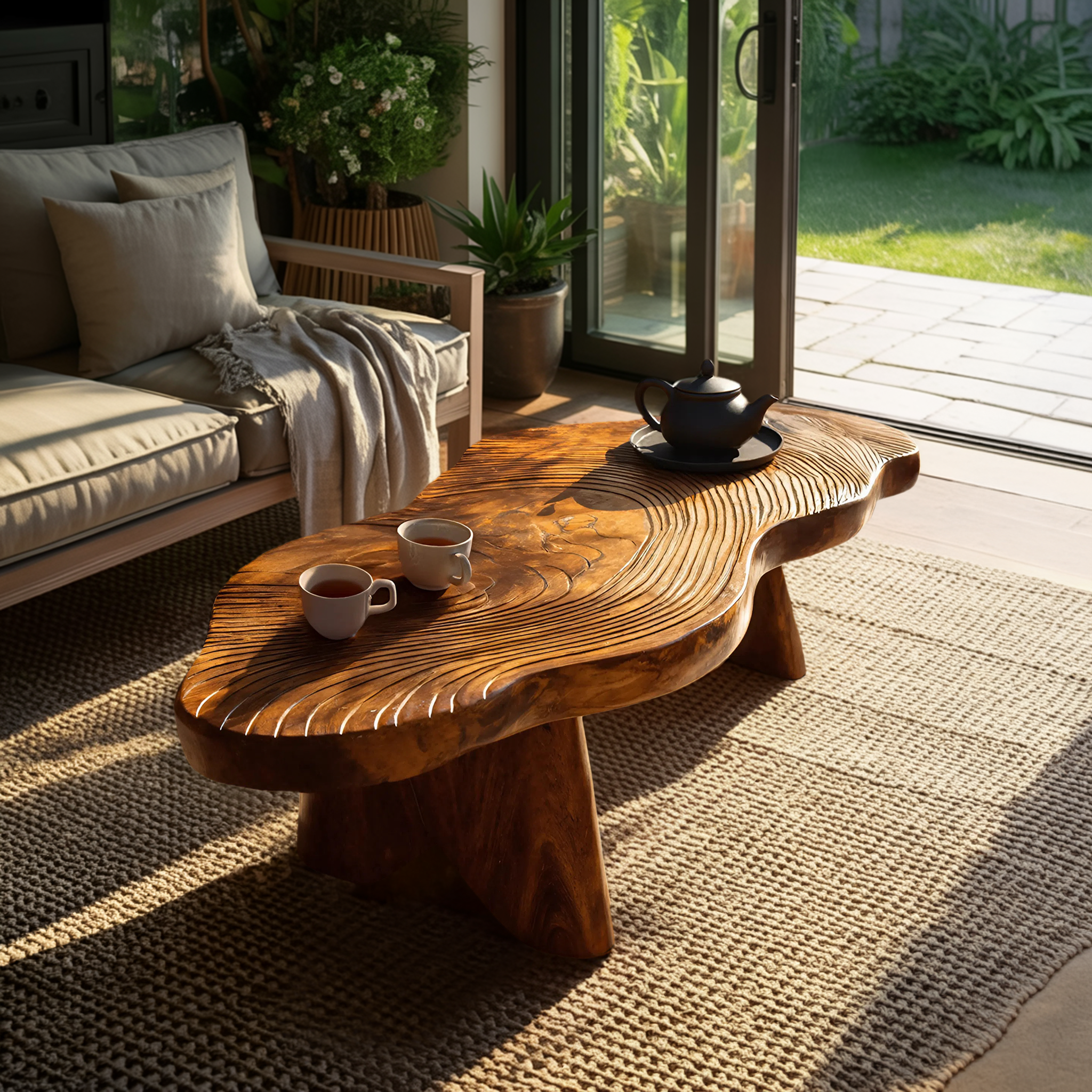Handcrafted Solid Wood Abstract Table For Living Room Decor