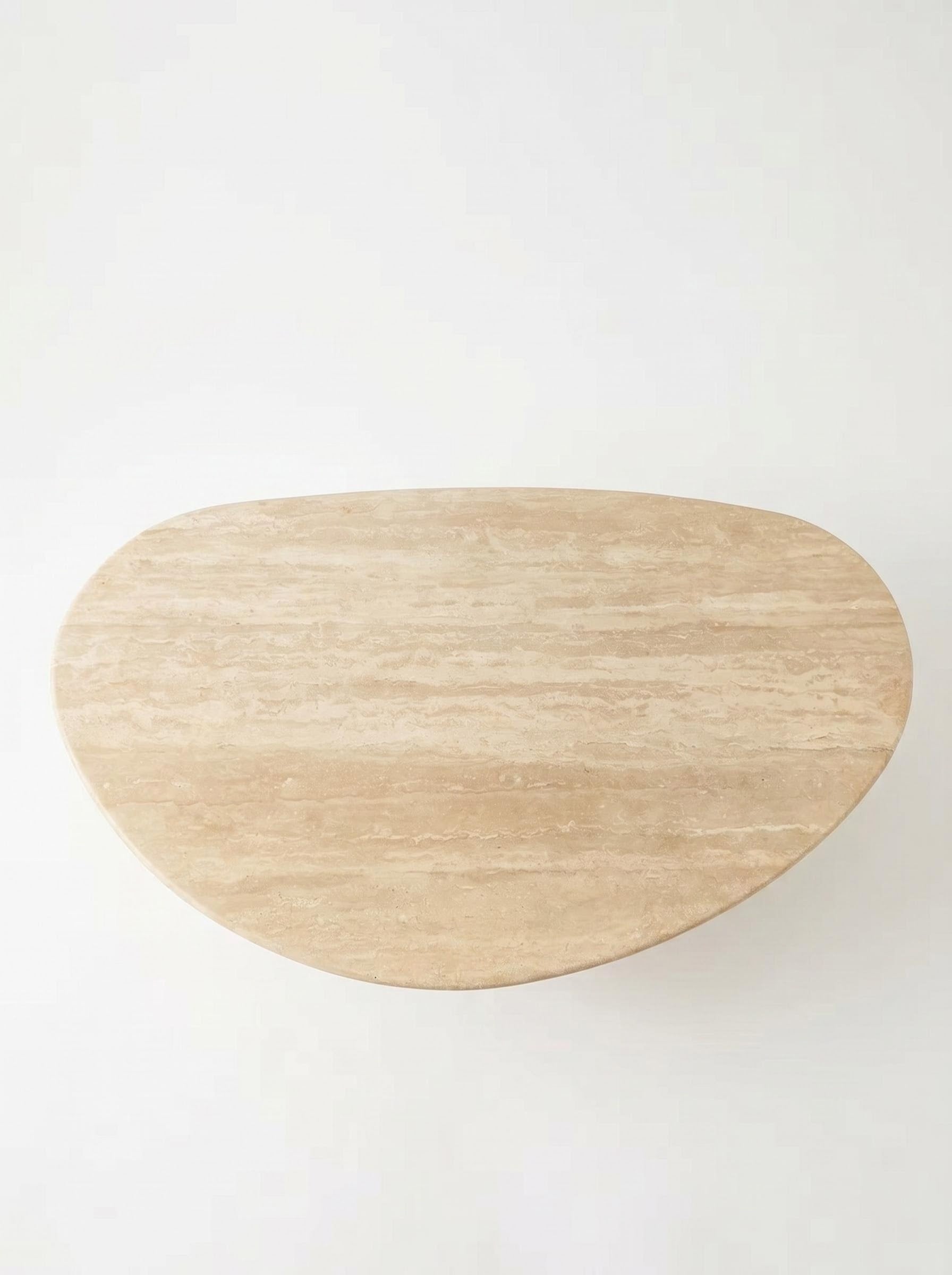 Luxury Beige Travertine Organic Egg Shape Coffee Table | Sculptural Natural Stone Center Table