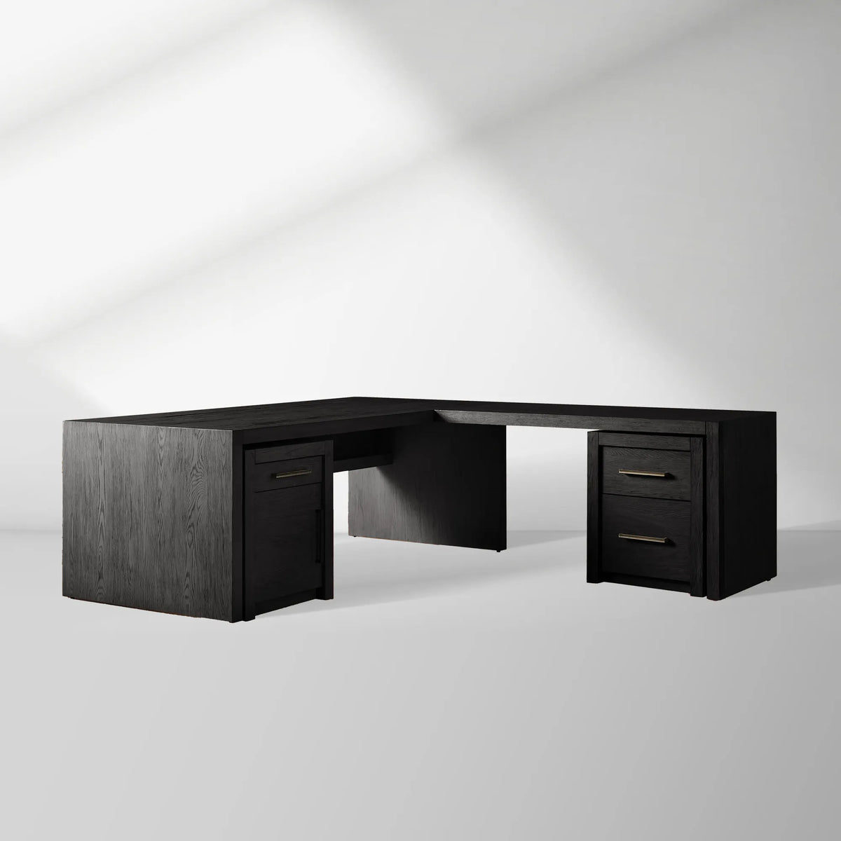 Bodhi Modular Desk with Return Desk in White Oak with Cord Management
