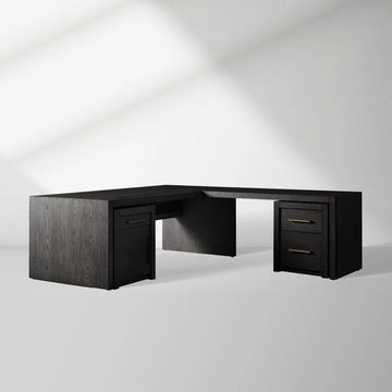 Bodhi Modular Desk with Return Desk in White Oak with Cord Management