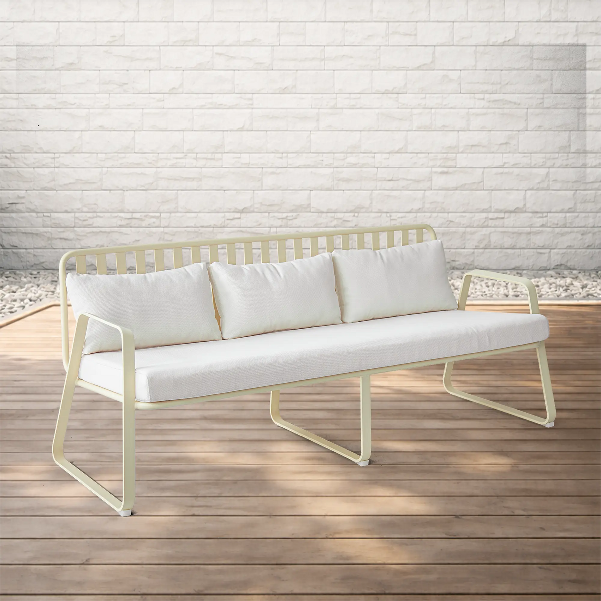Striped Aluminum Outdoor Lounge Sofa with Water Repellent Cushions