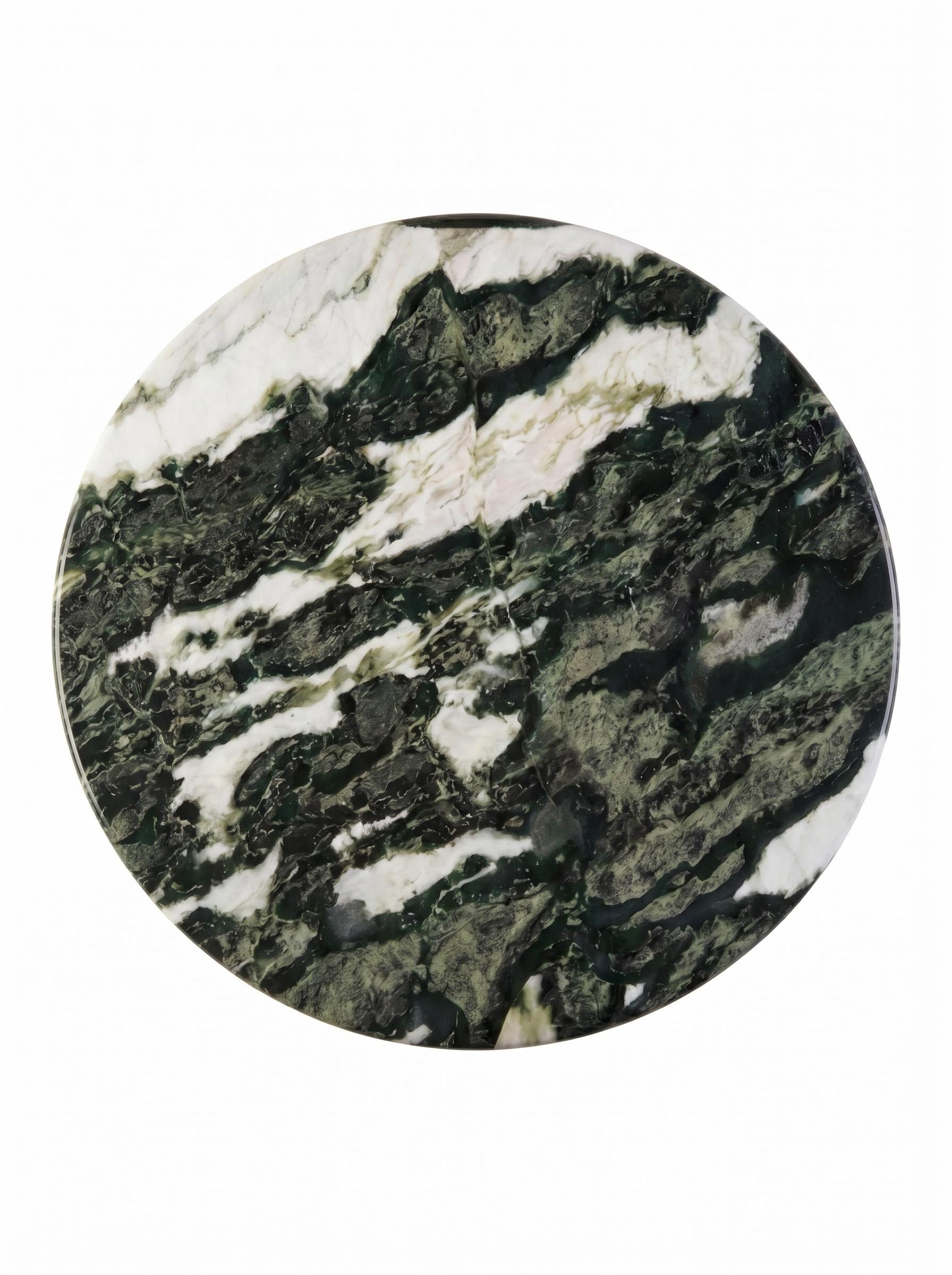 Luxury Green Forest Marble Petal Base Round Coffee Table | Sculptural Natural Stone Center Table