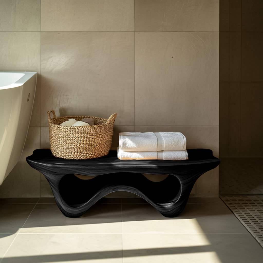 Sculptural Shower Bench With Storage Space For Luxury Bathroom