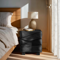 Modern Sculpted Nightstand With Wave Design For Bedroom