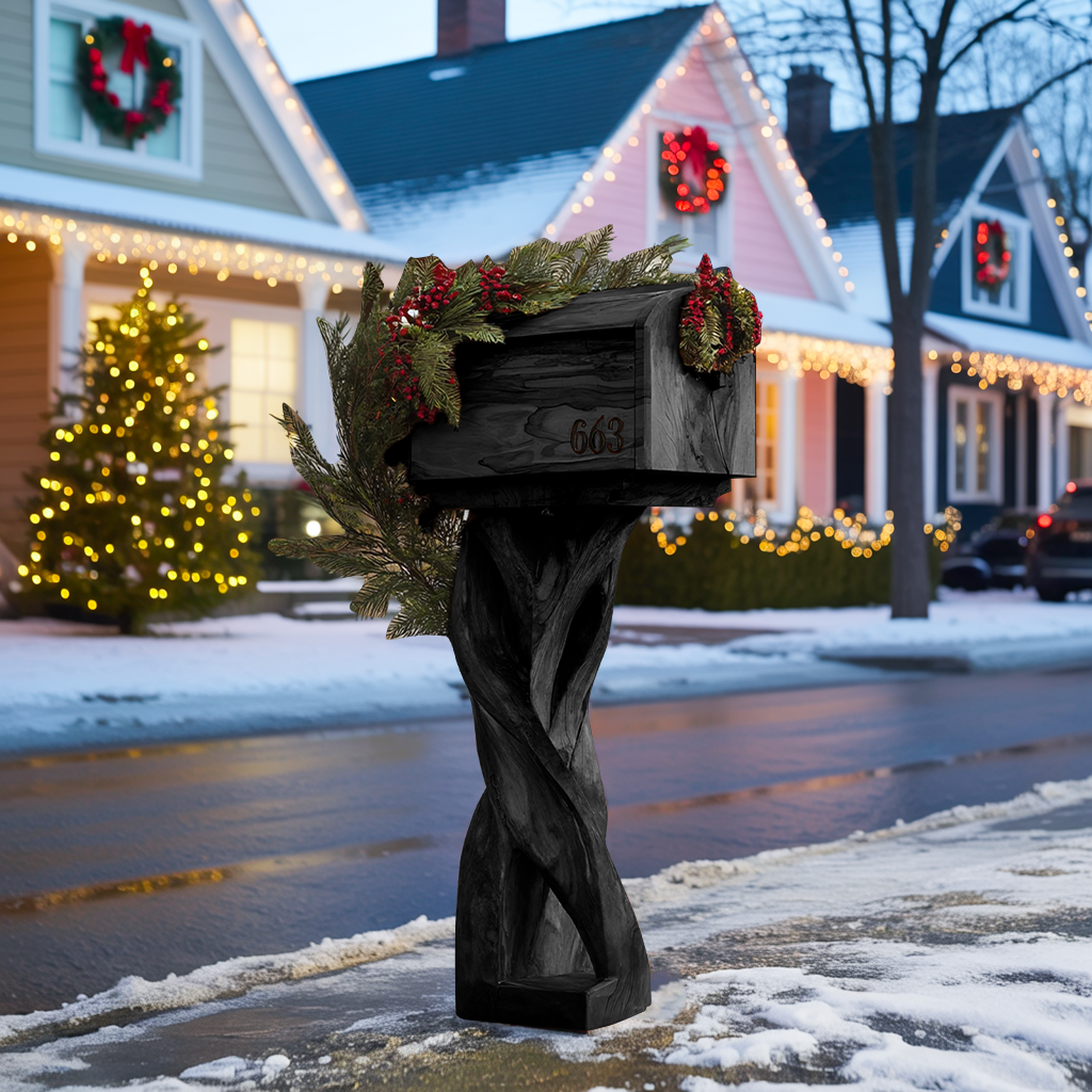 Farmhouse Solid Wood Sculpture Mailbox For Outdoor Patio Furniture