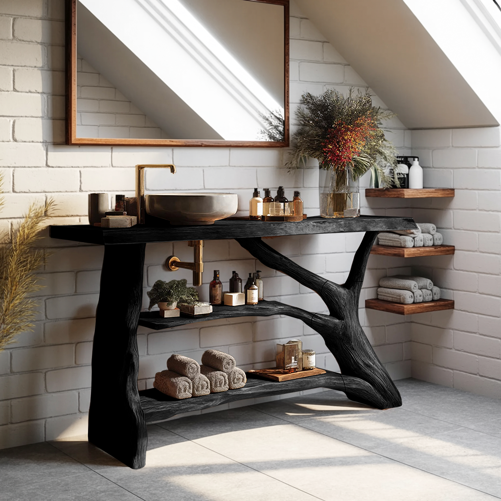 Mid Century Solid Wood Bathroom Vanity For Modern Bathroom Decor