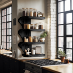 Mid Century Kitchen Decor With Wooden Spice Organizer