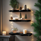 Mid Century Wooden Floating Shelf For Holiday Living Room Setup