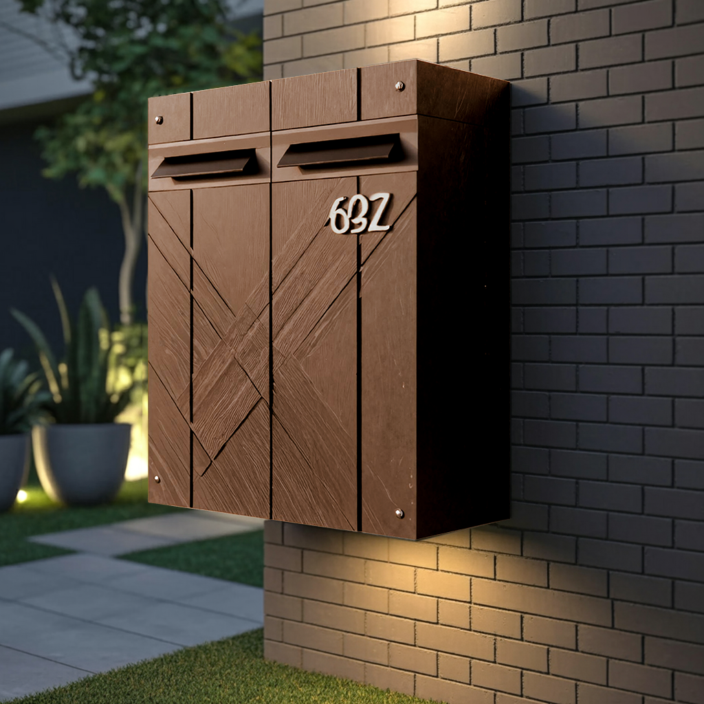 Modern Solid Wood Sculpture Mailbox For Outdoor Rustic Patio Design