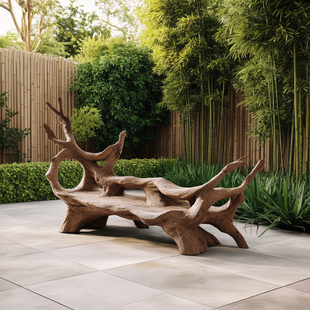 Mid Century Branch Bench For Retro Patio Ambiances
