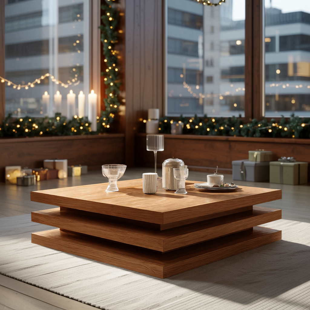 Modern Wooden Live Edge Coffee Table For Holiday Living Room
