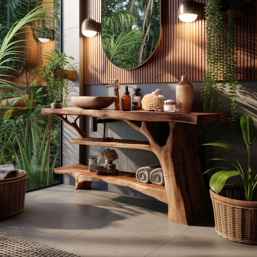 Modern Wooden Live Edge Bathroom Vanity For Stylish Bathroom Design