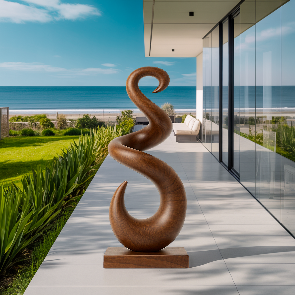 Hand Carved Abstract Wooden Sculpture For Yard Decor