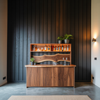 Modern Live Edge Indoor Bar Table With Wave Shelf For Home Lounge