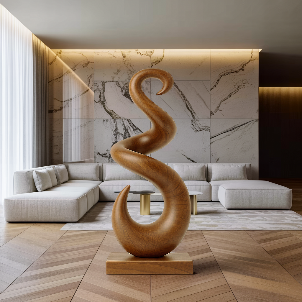 Hand Carved Abstract Wooden Sculpture For Yard Decor