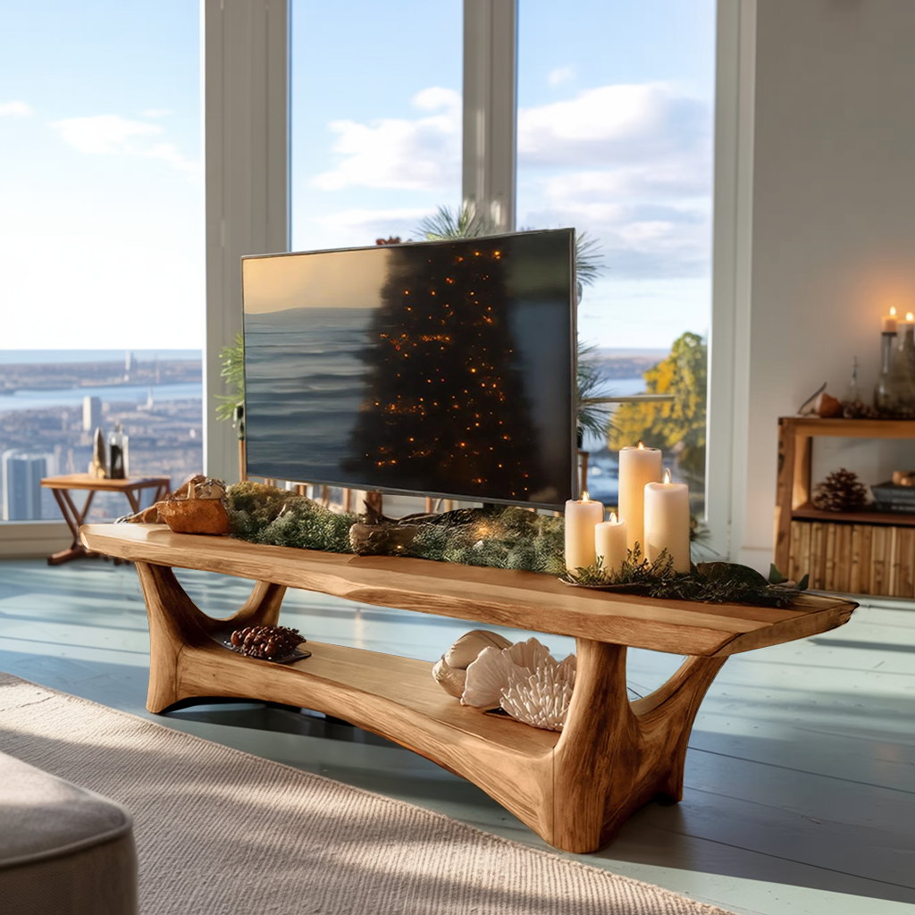 Farmhouse Solid Wood TV Console For Holiday Living Room Style