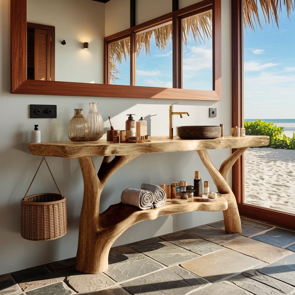 Farmhouse Wooden Live Edge Bathroom Vanity For Country Rustic Design