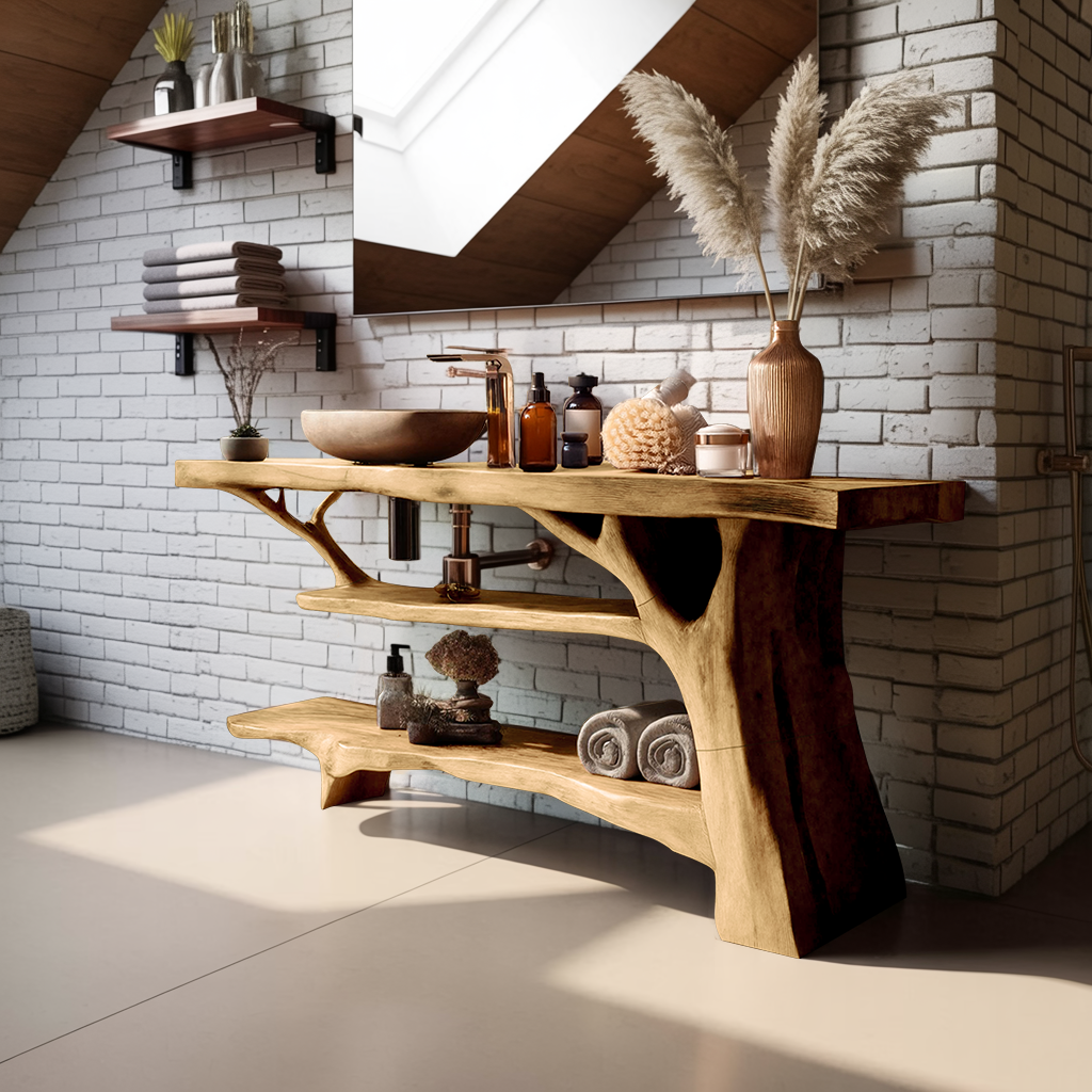 Modern Wooden Live Edge Bathroom Vanity For Stylish Bathroom Design