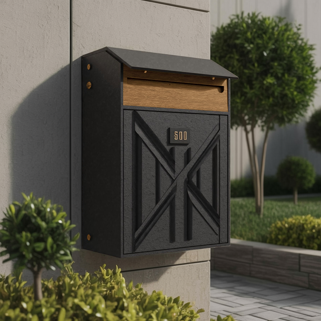 Farmhouse Wooden Sculpture Mailbox For Outdoor Rustic Furniture Style