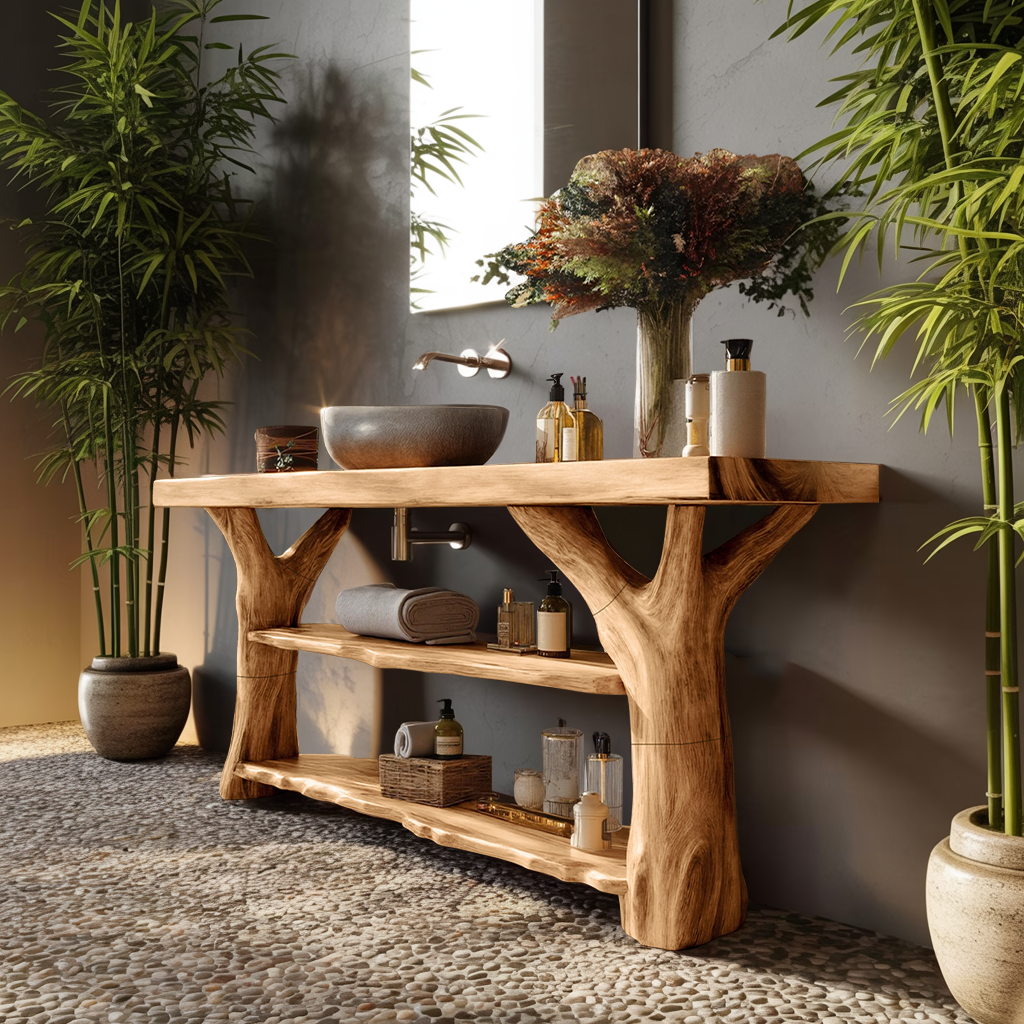 Handcrafted Live Edge Tree Trunk Vanity For Stylish Home Bathroom Decor