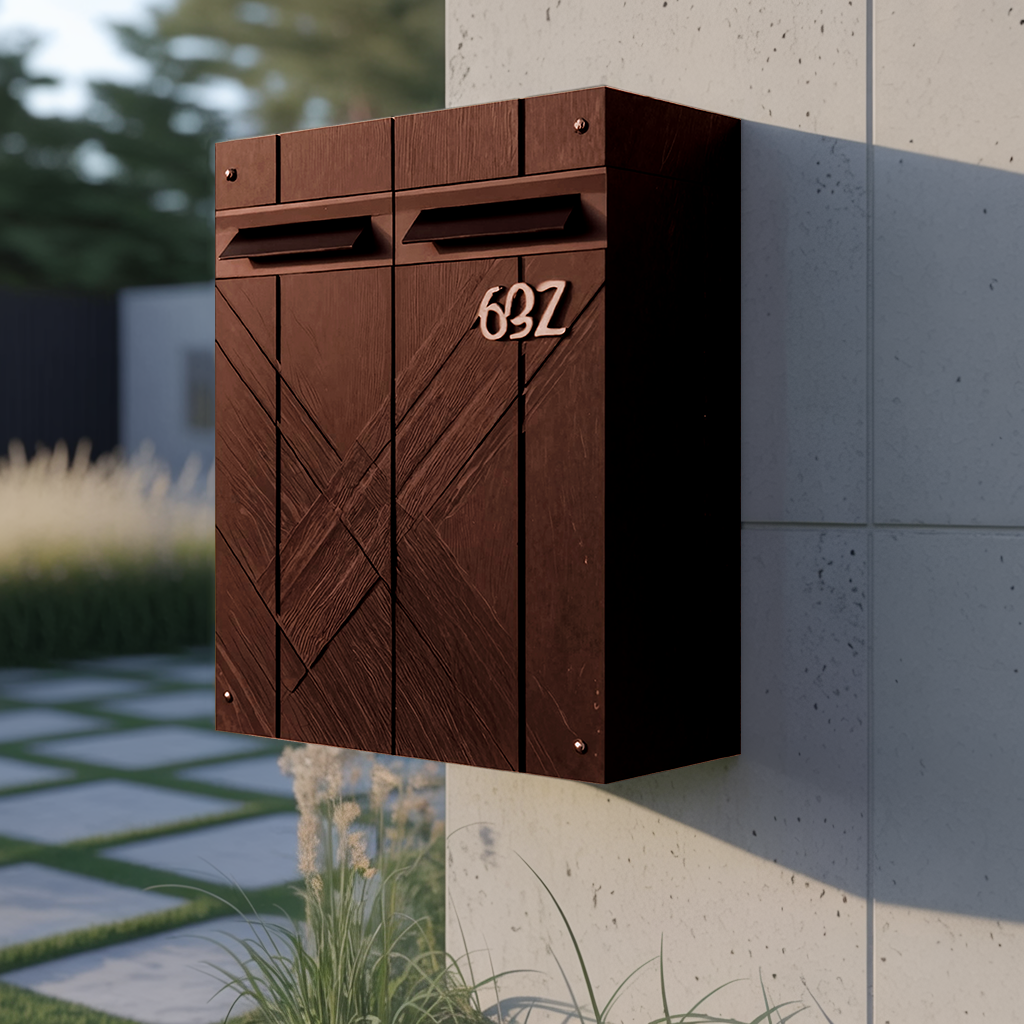 Modern Solid Wood Sculpture Mailbox For Outdoor Rustic Patio Design