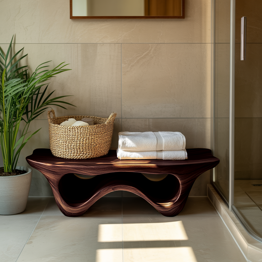 Sculptural Shower Bench With Storage Space For Luxury Bathroom