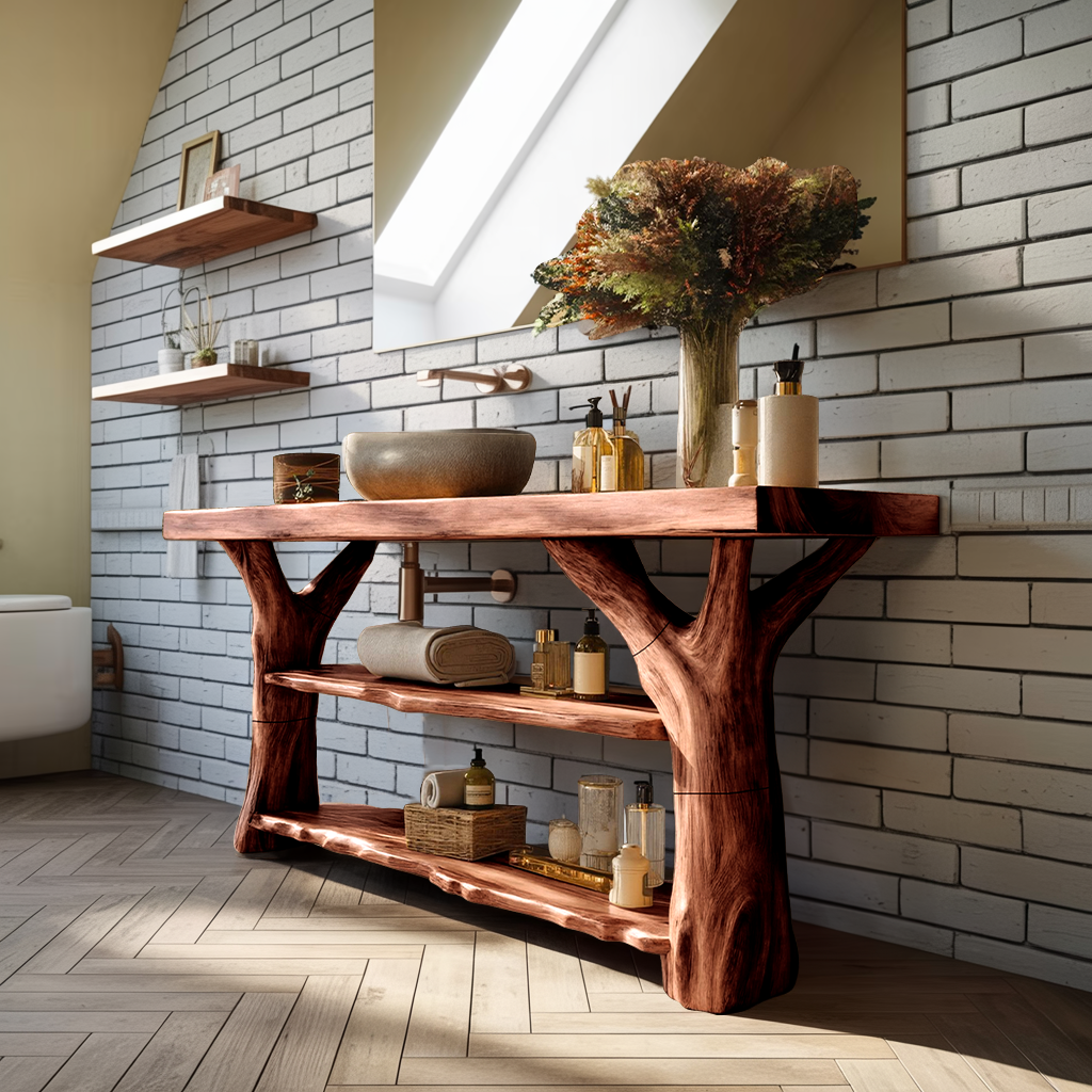 Handcrafted Live Edge Tree Trunk Vanity For Stylish Home Bathroom Decor