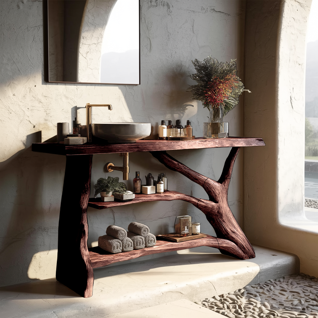 Mid Century Solid Wood Bathroom Vanity For Modern Bathroom Decor