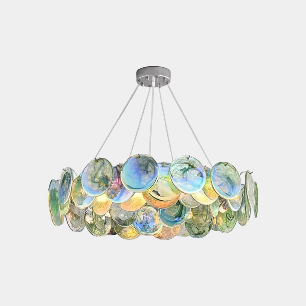 Murano Glass Disc Chandelier, Pink / Green