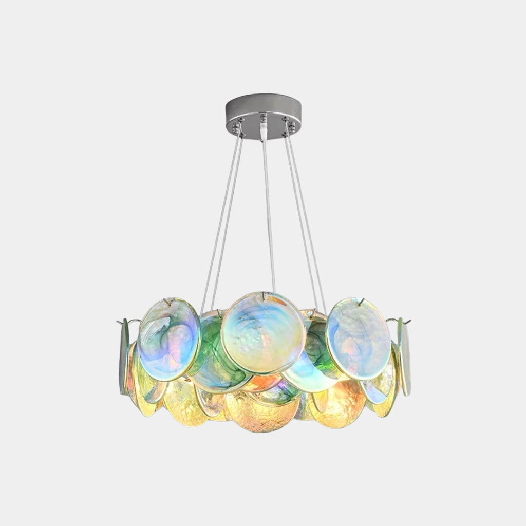 Murano Glass Disc Chandelier, Pink / Green