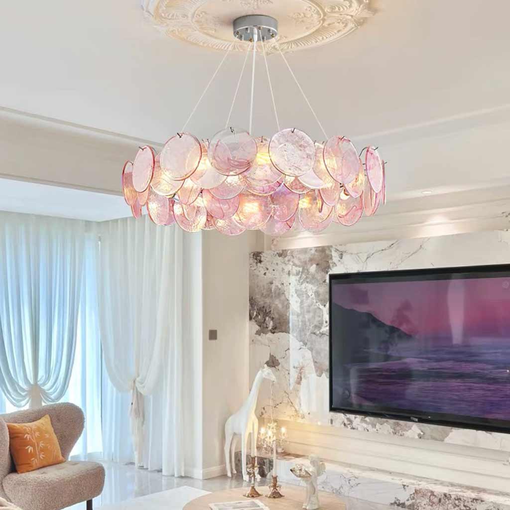 Murano Glass Disc Chandelier, Pink / Green