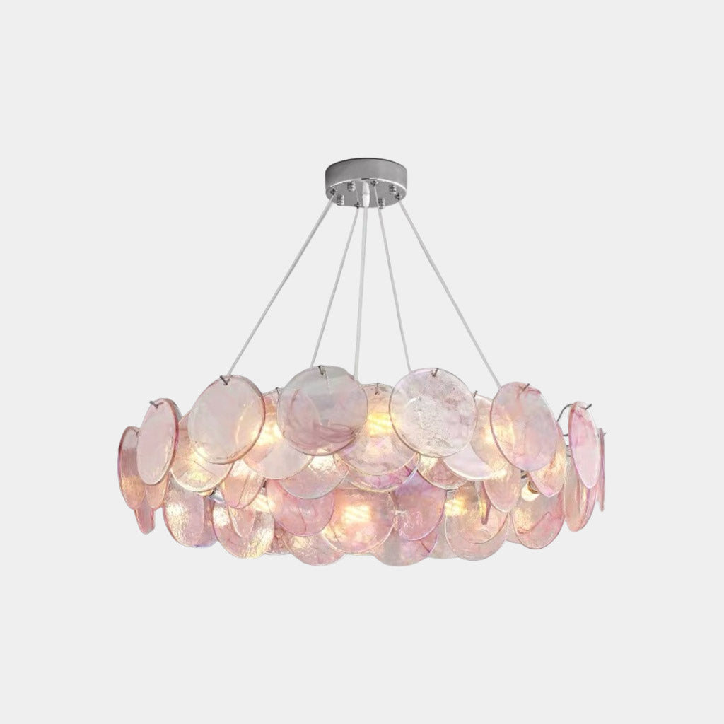 Murano Glass Disc Chandelier, Pink / Green
