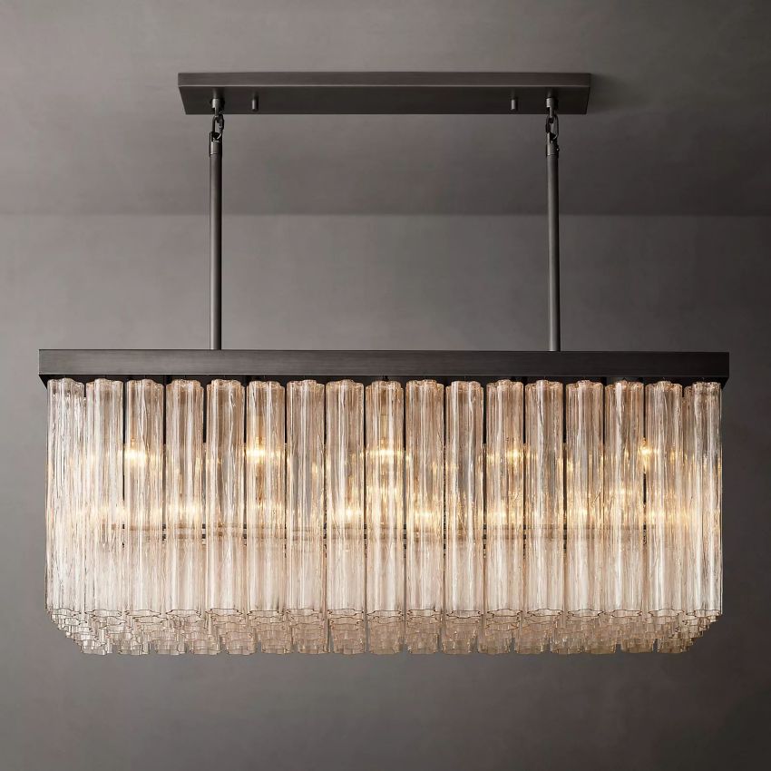 Cielo Lustred Glass Rectangle Chandelier 54"