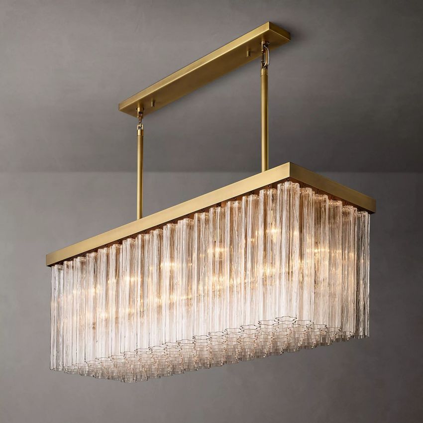 Cielo Lustred Glass Rectangle Chandelier 73"