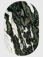 Luxury Green Forest Marble Oval Dining Table with Sculptural D-Shaped Pedestal Base