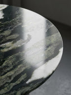 Luxury Green Forest Marble Oval Dining Table with Sculptural D-Shaped Pedestal Base