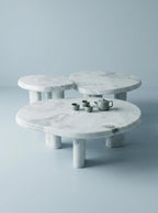 Luxury Green Forest Marble Nesting Coffee Table Set with Three Organic Sculptural Pieces