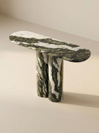 Green Forest Marble Console Table with Oval Shape Top and Double Cylinder Legs