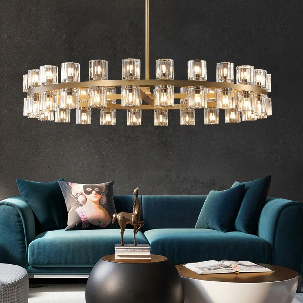 Arcachon Hexagon Crystal Round Chandelier 48"