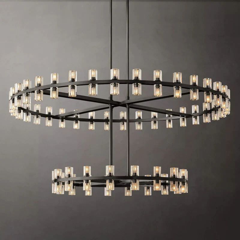 Arcachon Hexagon Crystal Two-Tier Round Chandelier 60"
