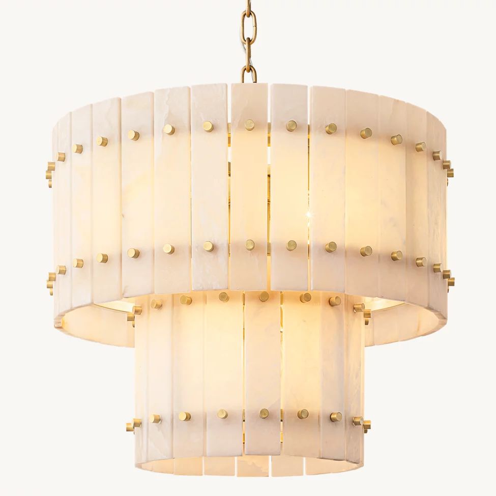 San Marco Vintage Alabaster Tiered Round Chandelier 22"