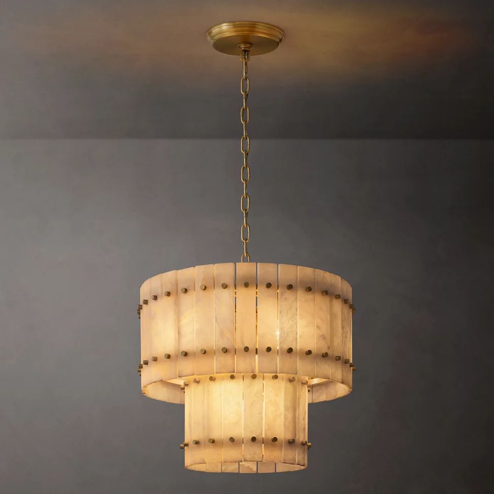 San Marco Vintage Alabaster Tiered Round Chandelier 22"