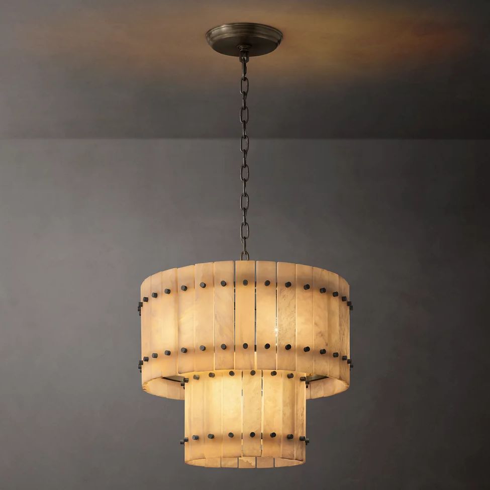 San Marco Vintage Alabaster Tiered Round Chandelier 22"