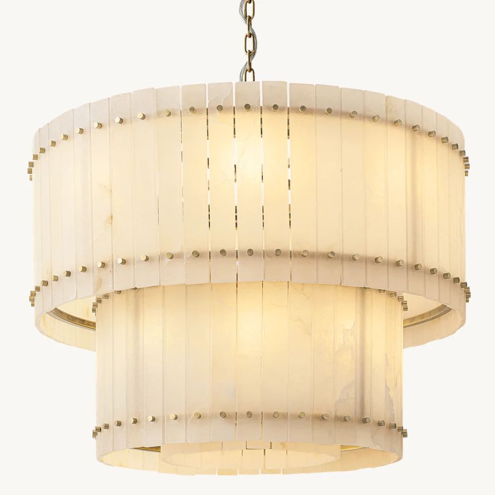San Marco Vintage Alabaster Tiered Round Chandelier 37"