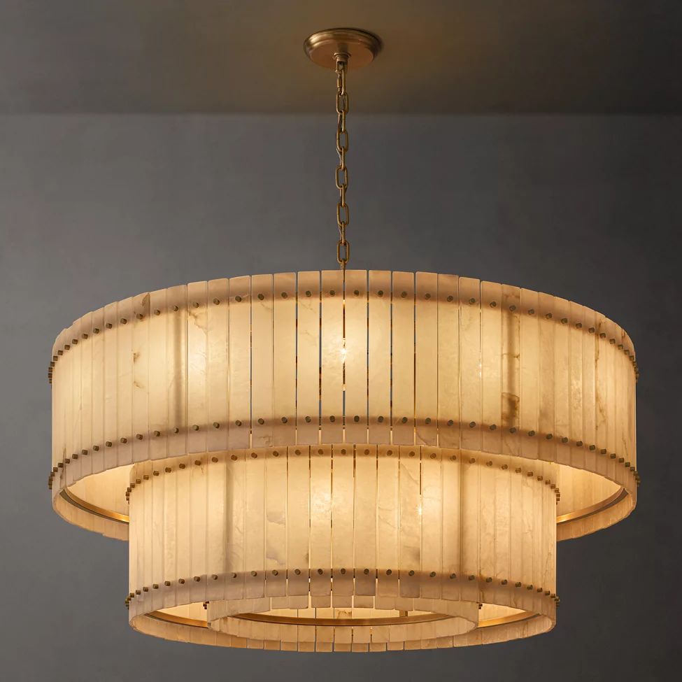 San Marco Vintage Alabaster Tiered Round Chandelier 60"