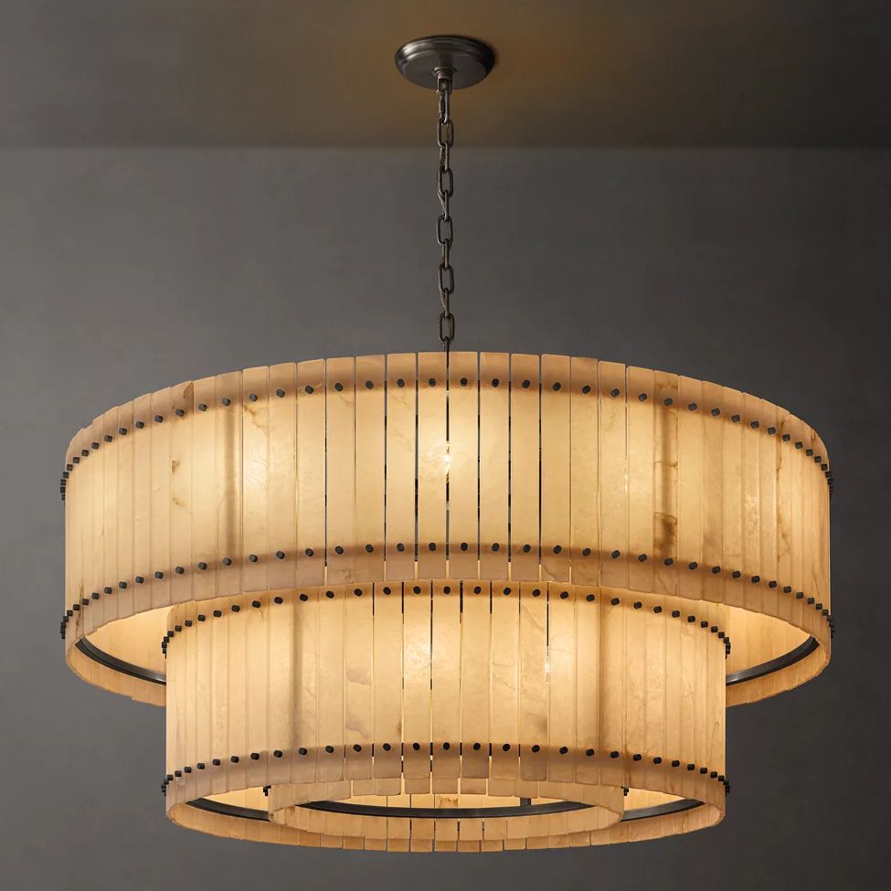 San Marco Vintage Alabaster Tiered Round Chandelier 60"