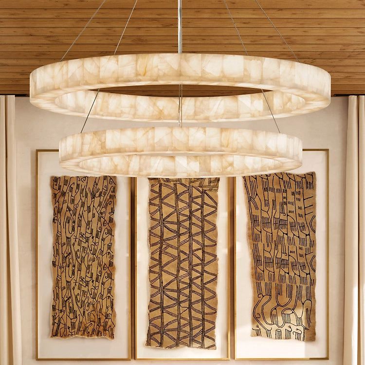 Rivage Veined Alabaster Two-Tier Round Chandelier 60"
