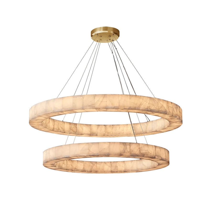 Rivage Veined Alabaster Two-Tier Round Chandelier 60"