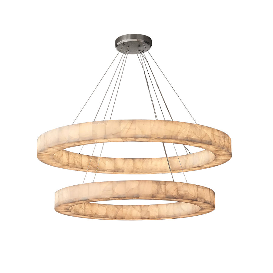 Rivage Veined Alabaster Two-Tier Round Chandelier 60"