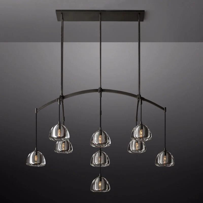 Hemisphere Delicate Crystal Linear Chandelier 54"